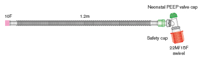 10mm Flextube neonatal resuscitation breathing system with variable PEEP, double swivel elbow for Neopuff®, ≥ 1.2m