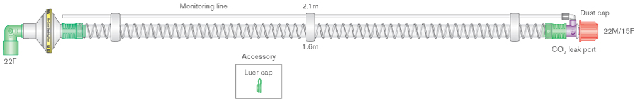 22mm Smoothbore bilevel breathing system for use with the NKV-330™ ventilator, with monitoring line, swivel CO₂ leak port and Flo-Guard filter, ≥ 1.6 m